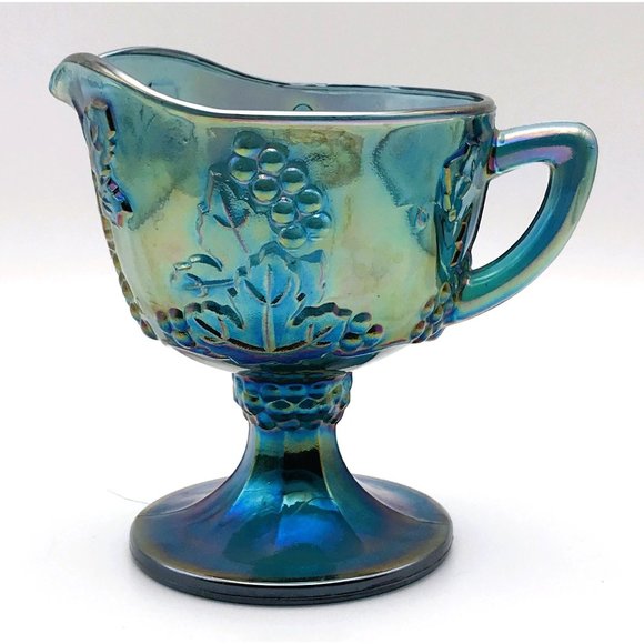 Indiana Colony Carnival Glass Creamer Blue Harvest Grape Vintage Iridescent - Picture 3 of 8